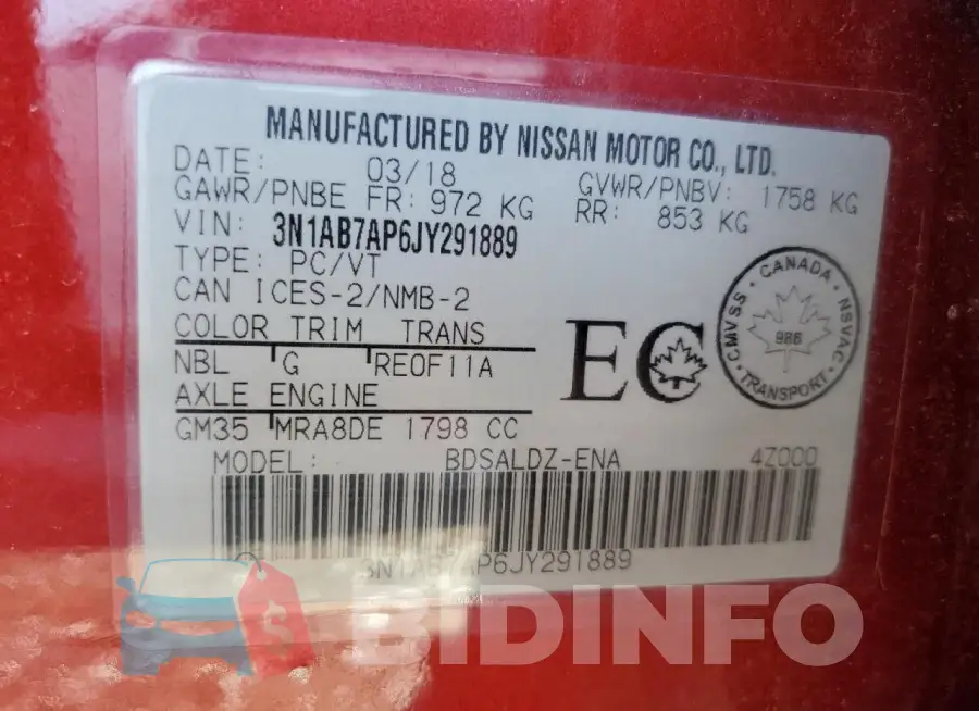 3N1AB7AP6JY291889 Photo# 13