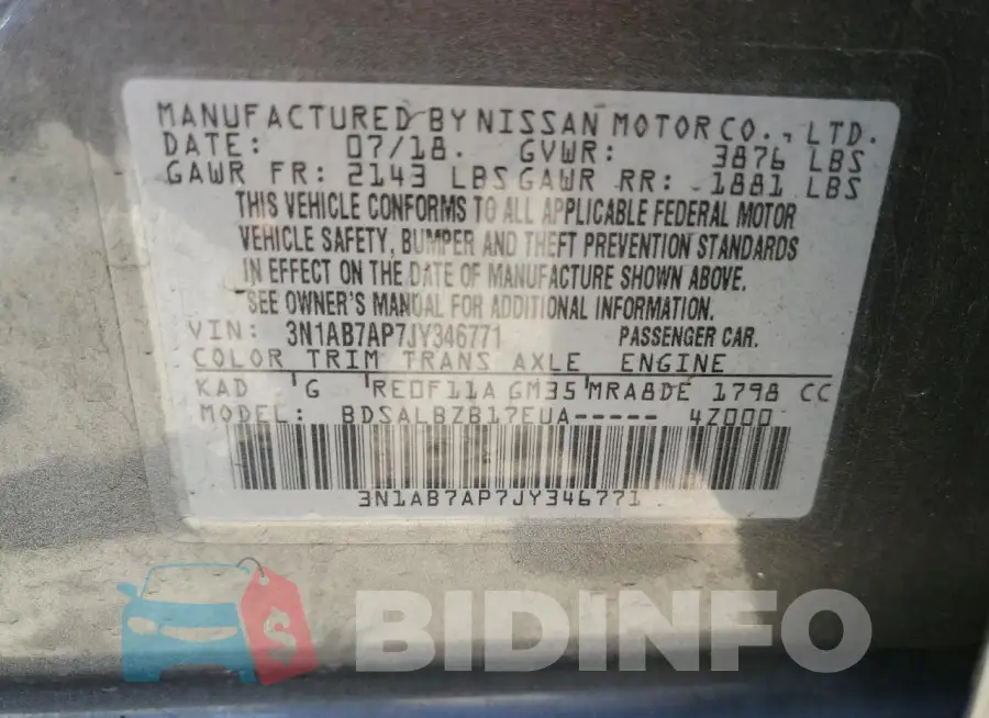 3N1AB7AP7JY346771 Photo# 12