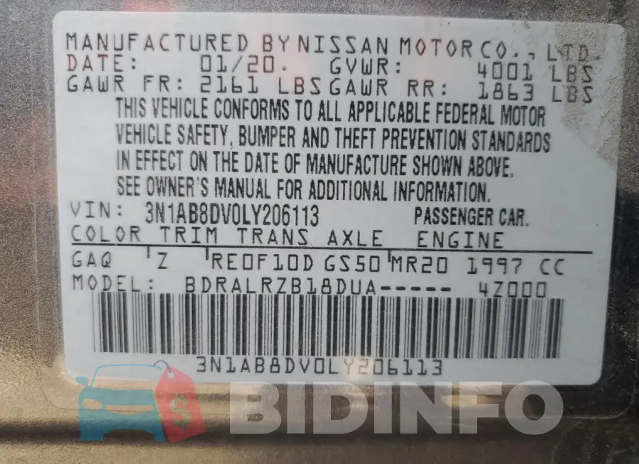 3N1AB8DV0LY206113 Photo# 12