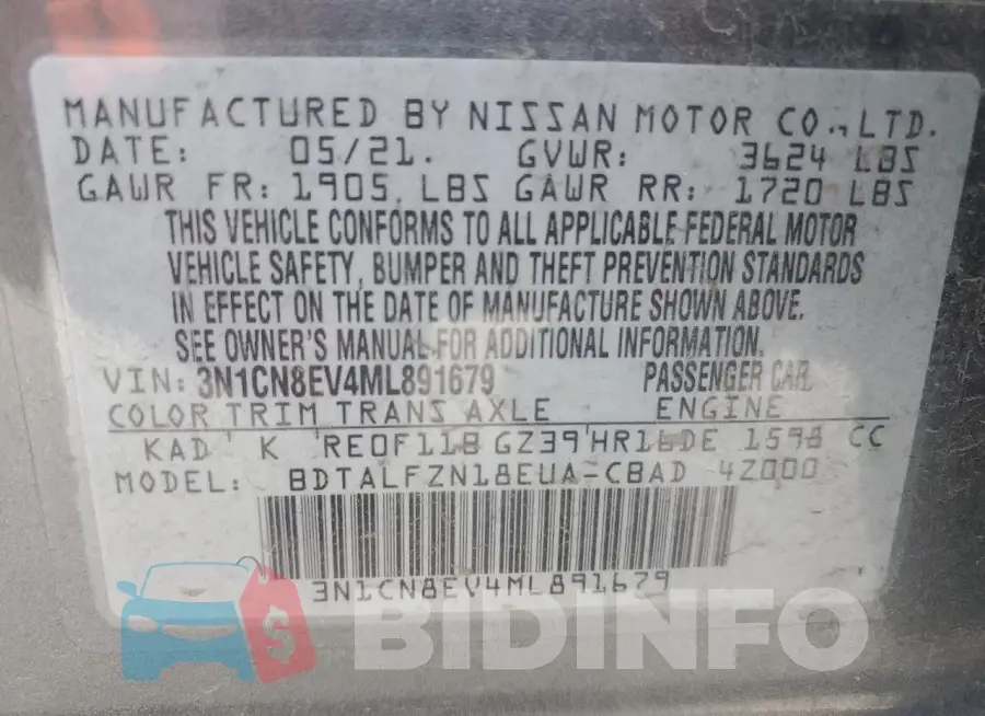 3N1CN8EV4ML891679 Photo# 12