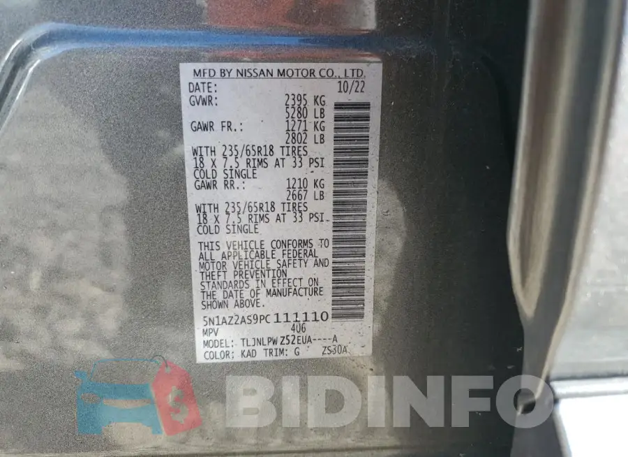 5N1AZ2AS9PC111110 Photo# 13