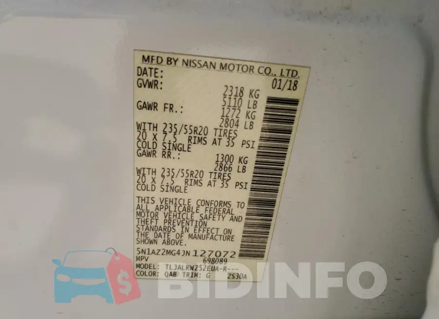 5N1AZ2MG4JN127072 Photo# 12