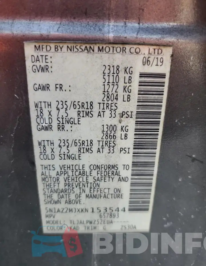 5N1AZ2MJXKN153544 Photo# 14