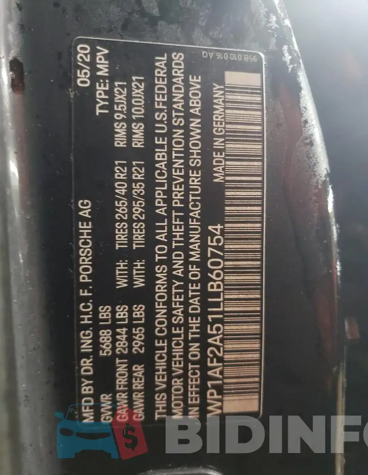 WP1AF2A51LLB60754 Photo# 12