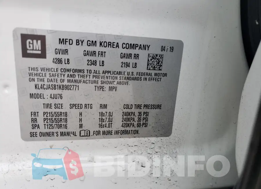 KL4CJASB1KB902771 Photo# 13