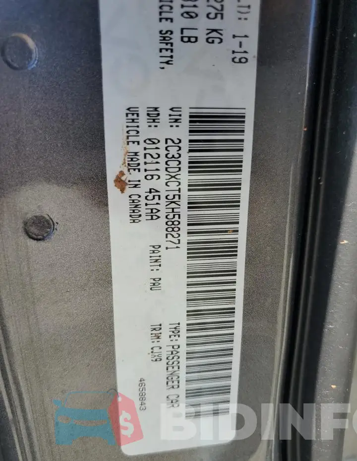 2C3CDXCT5KH588271 Photo# 12