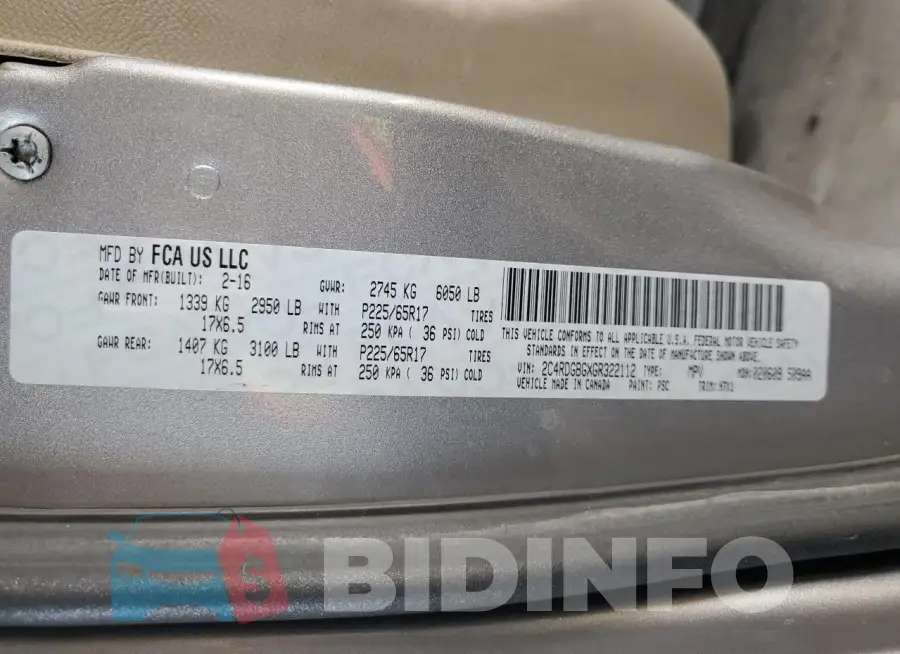 2C4RDGBGXGR322112 Photo# 13