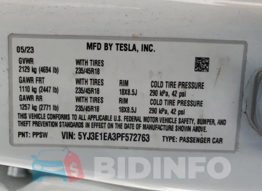 5YJ3E1EA3PF572763 Photo# 12