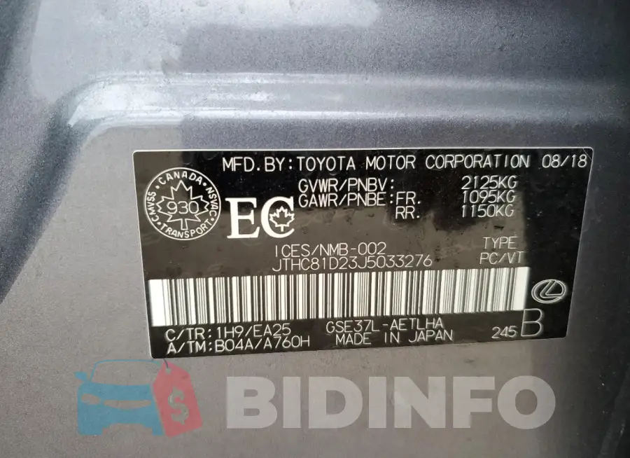 JTHC81D23J5033276 Photo# 12