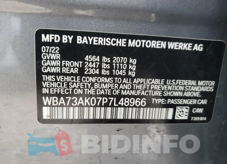 WBA73AK07P7L48966 Photo# 12
