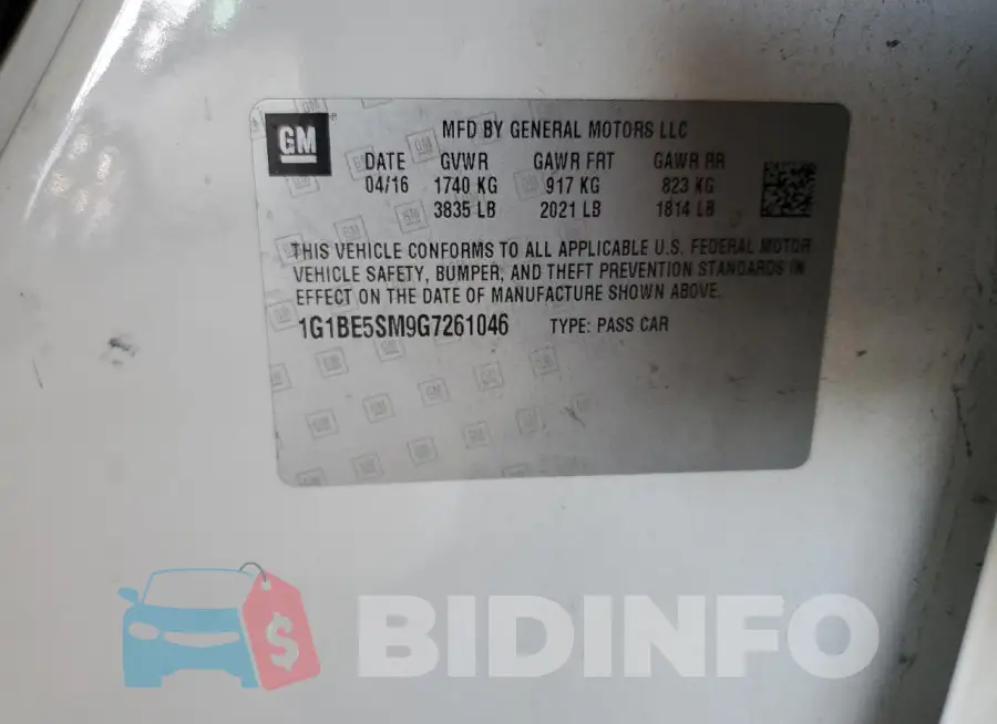 1G1BE5SM9G7261046 Photo# 13