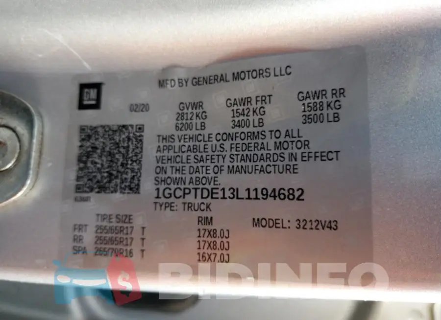 1GCPTDE13L1194682 Photo# 12
