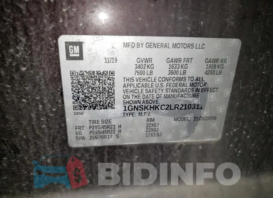1GNSKHKC2LR210311 Photo# 13