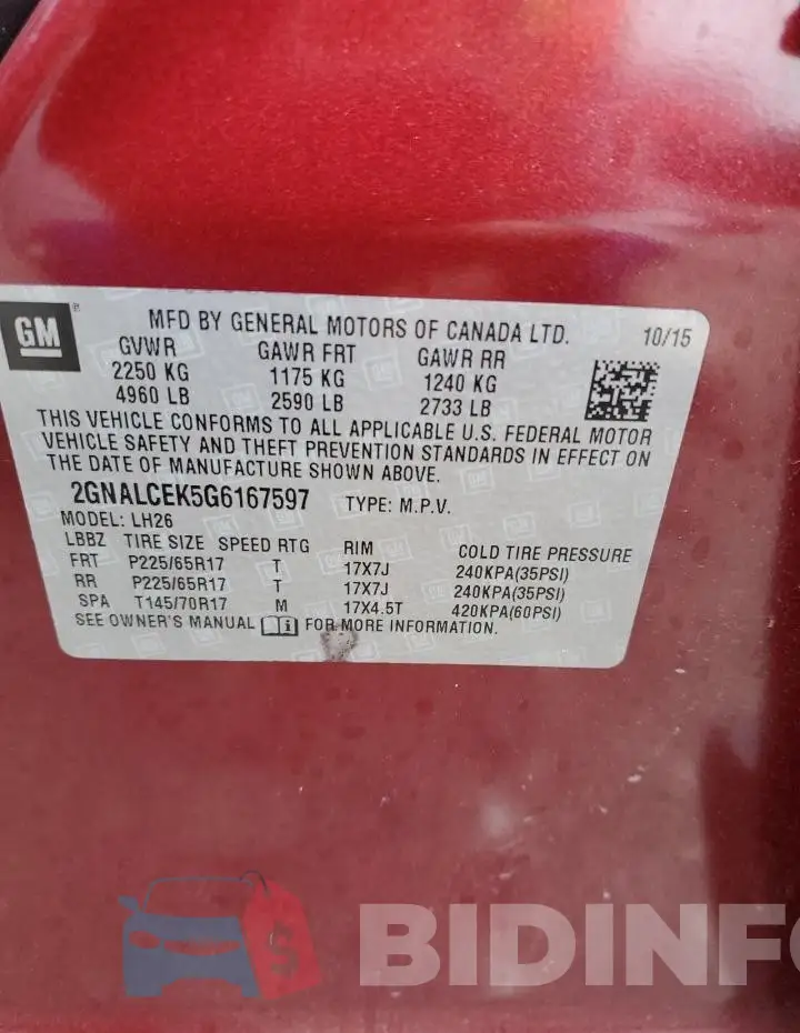 2GNALCEK5G6167597 Photo# 13