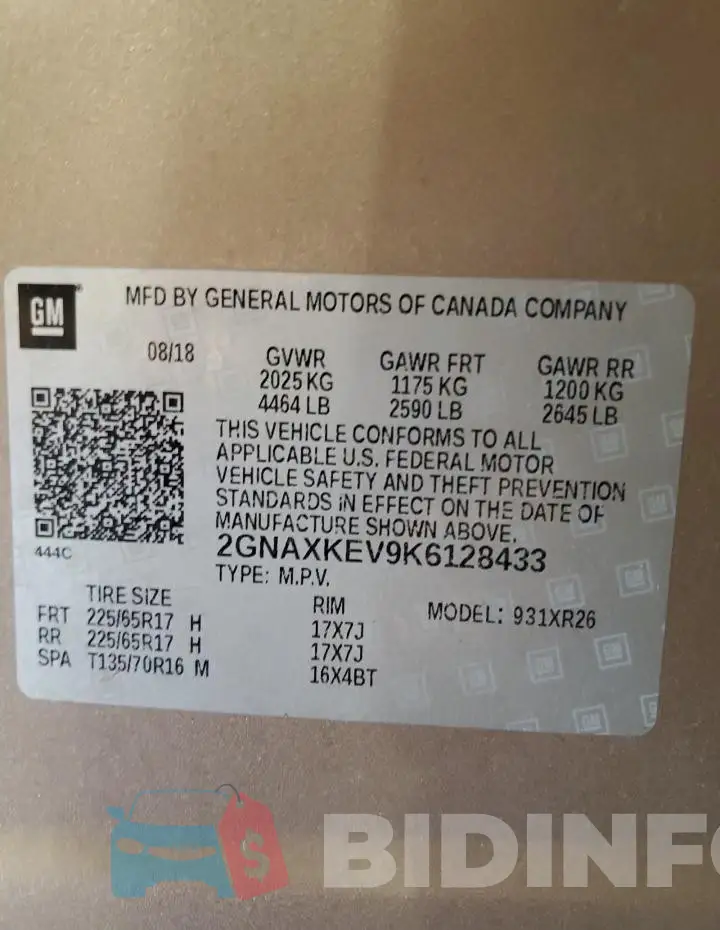 2GNAXKEV9K6128433 Photo# 13