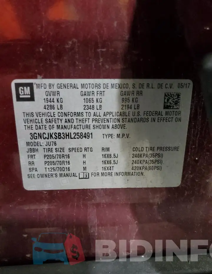 3GNCJKSB3HL258491 Photo# 13