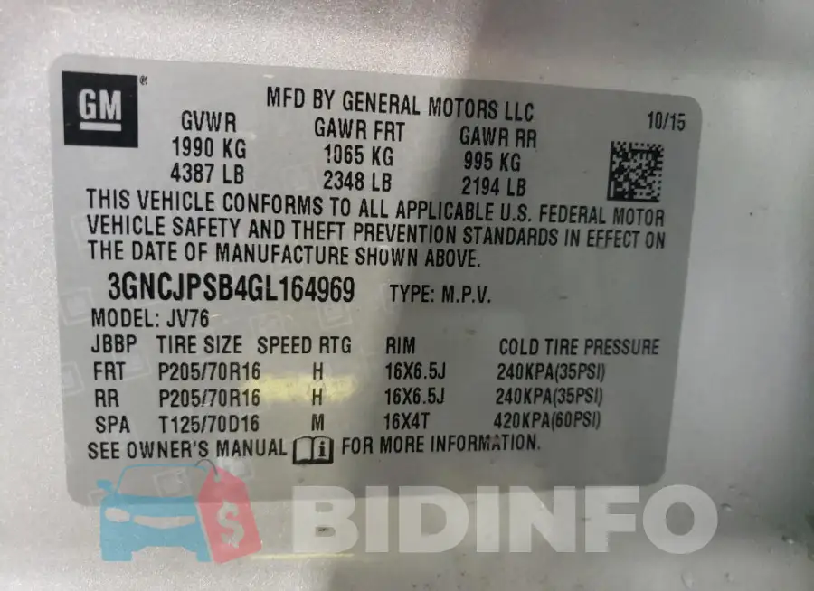 3GNCJPSB4GL164969 Photo# 14