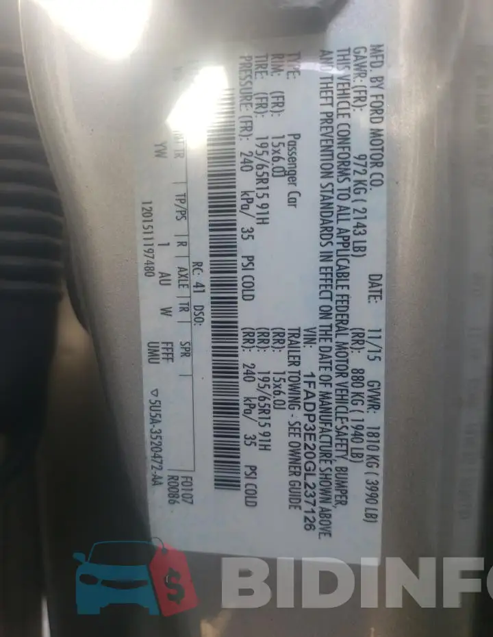 1FADP3E20GL237126 Photo# 12