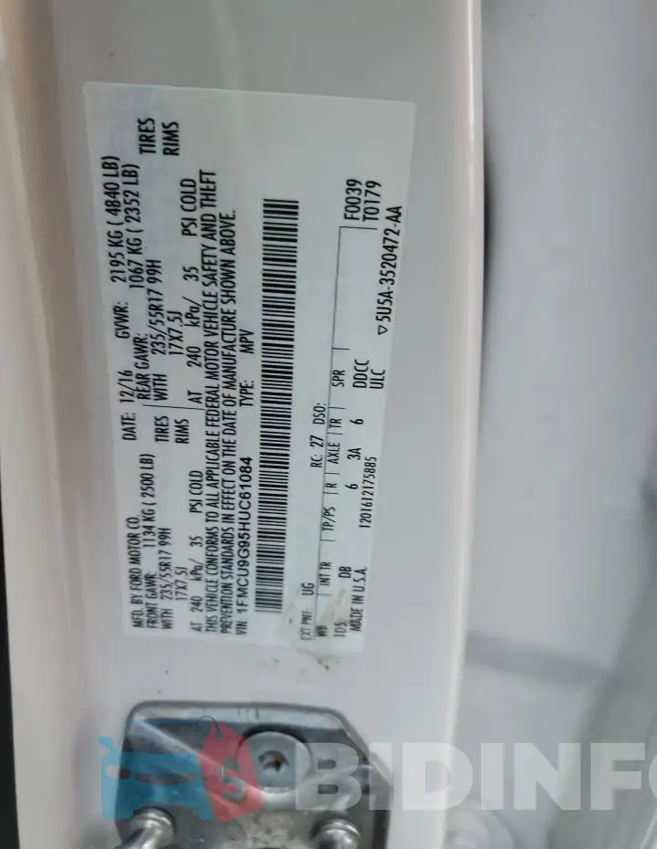1FMCU9G95HUC61084 Photo# 13