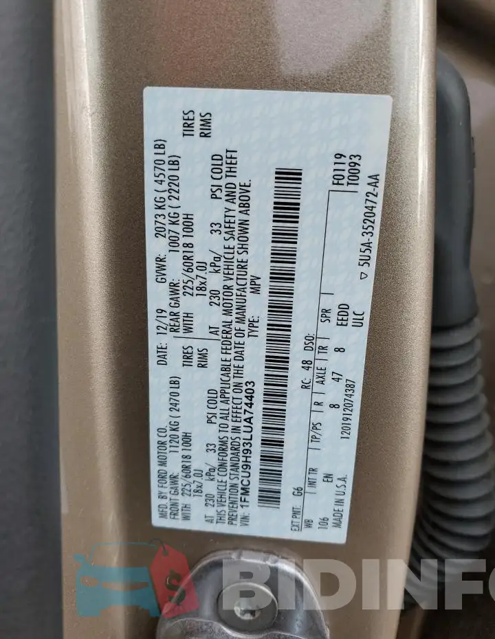 1FMCU9H93LUA74403 Photo# 12
