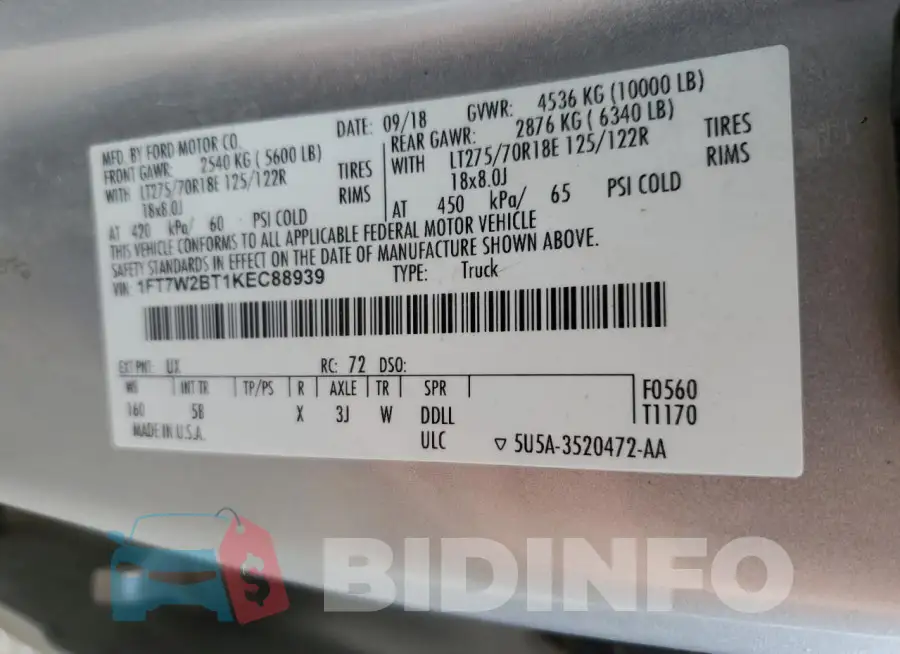 1FT7W2BT1KEC88939 Photo# 12