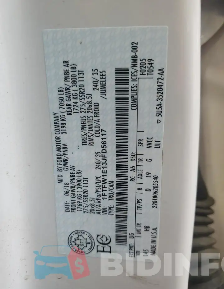 1FTFW1E13JFD56117 Photo# 13