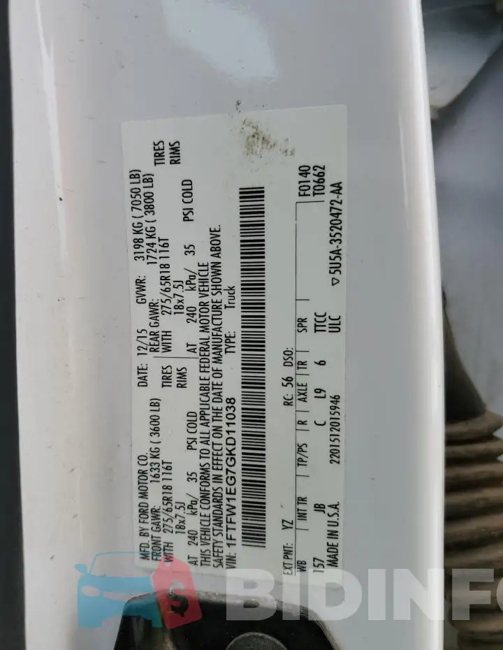 1FTFW1EG7GKD11038 Photo# 12