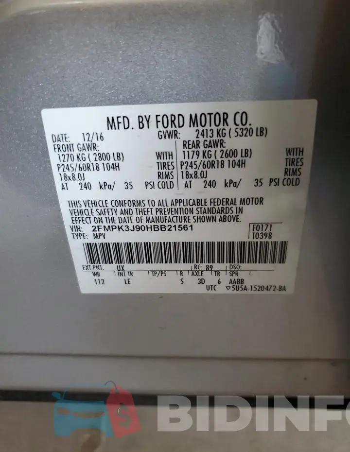 2FMPK3J90HBB21561 Photo# 12