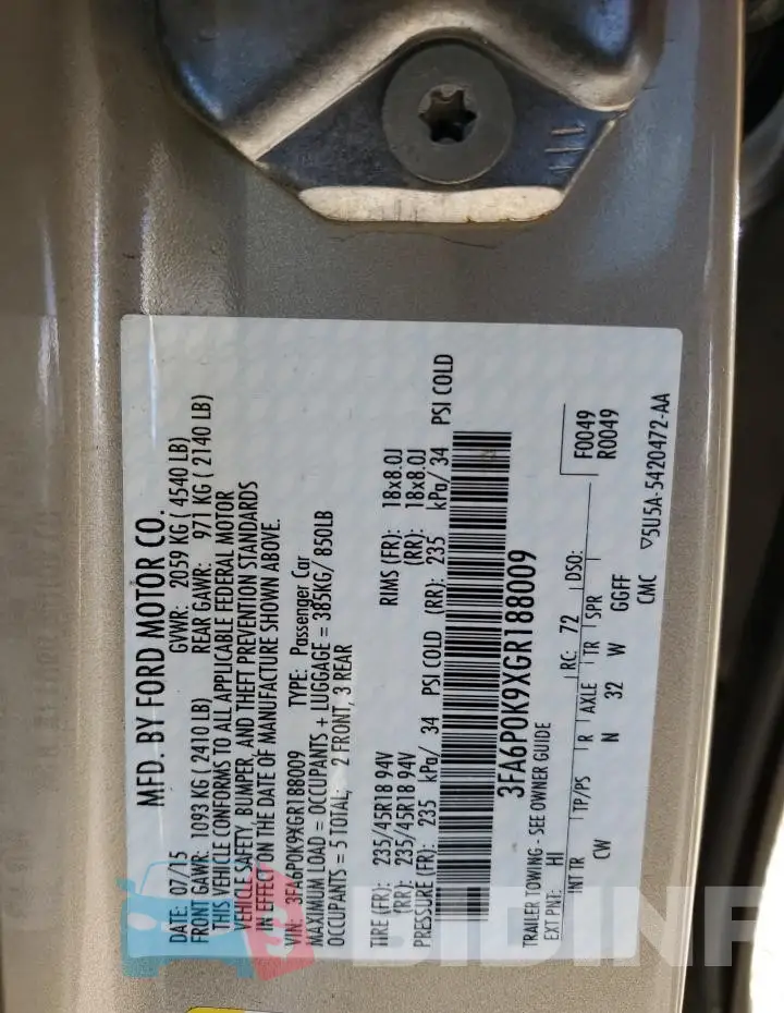 3FA6P0K9XGR188009 Photo# 12