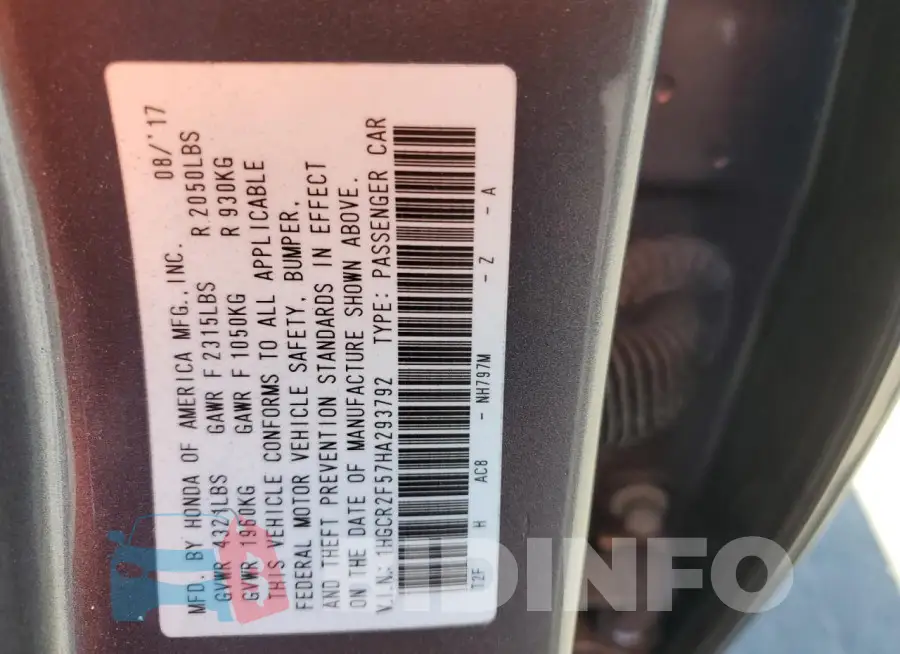 1HGCR2F57HA293792 Photo# 12