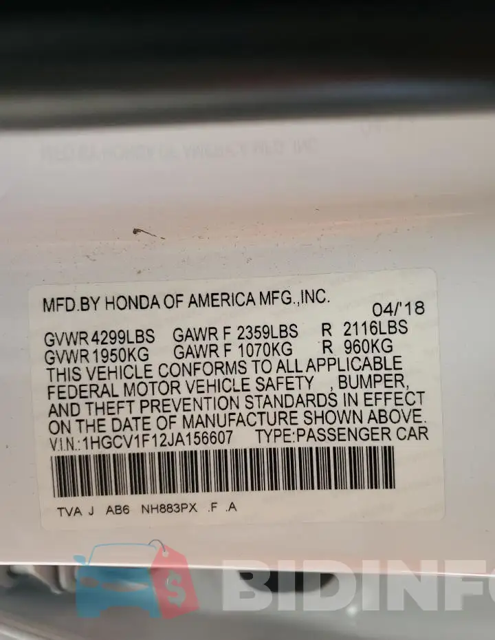 1HGCV1F12JA156607 Photo# 12