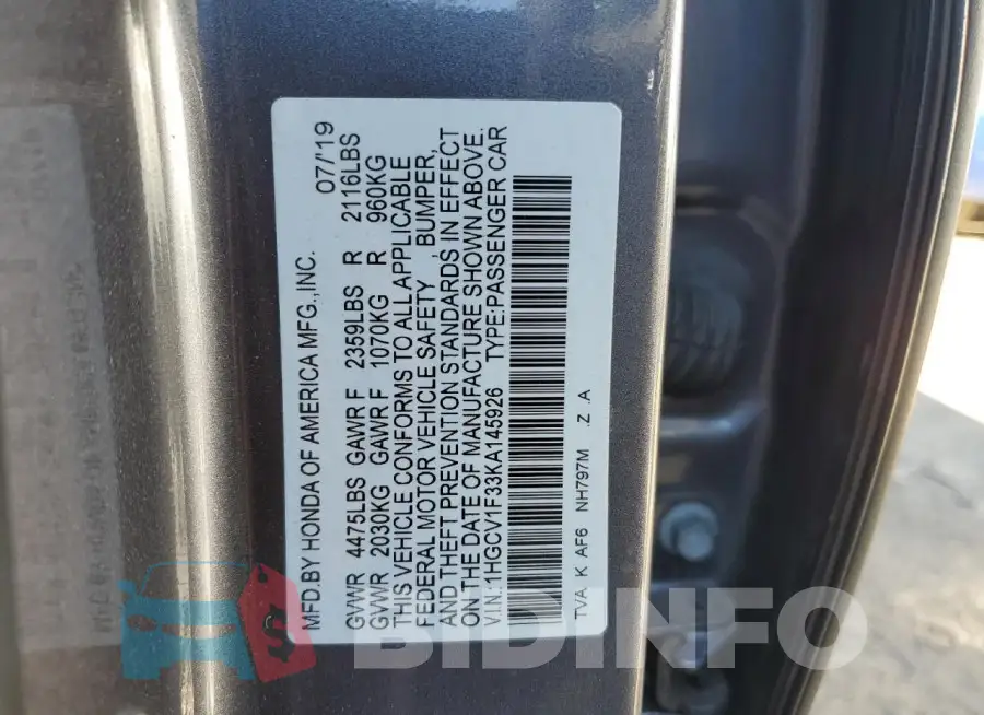1HGCV1F33KA145926 Photo# 12