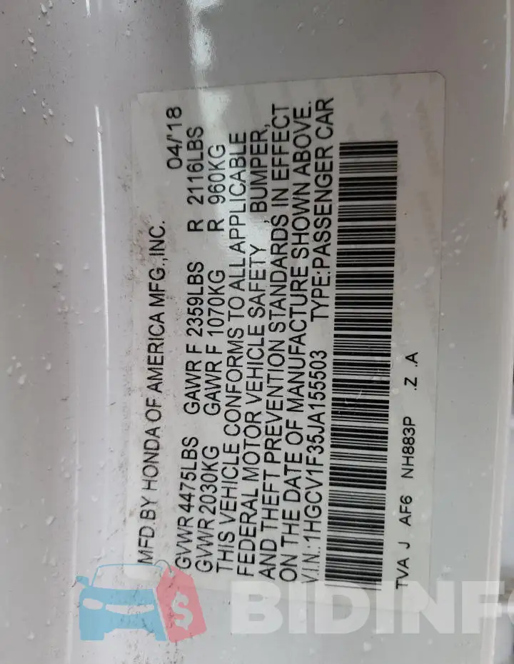 1HGCV1F35JA155503 Photo# 12