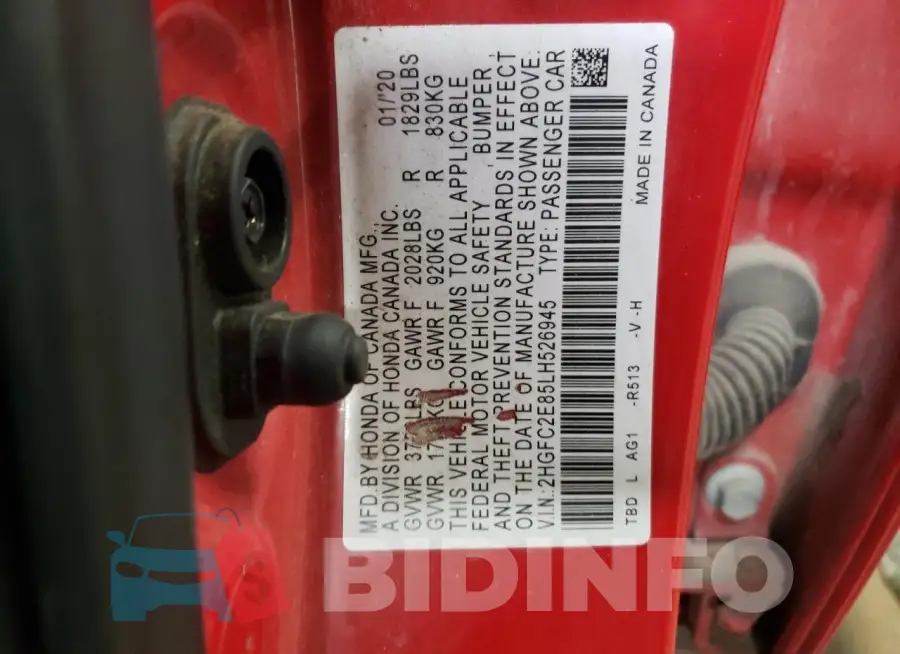 2HGFC2E85LH526945 Photo# 13