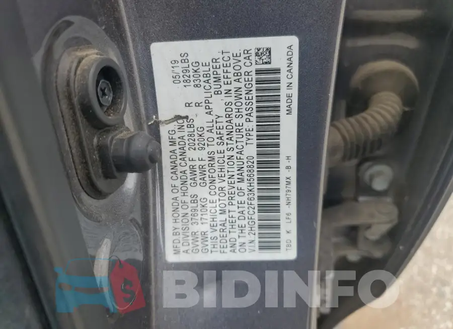 2HGFC2F63KH568820 Photo# 12