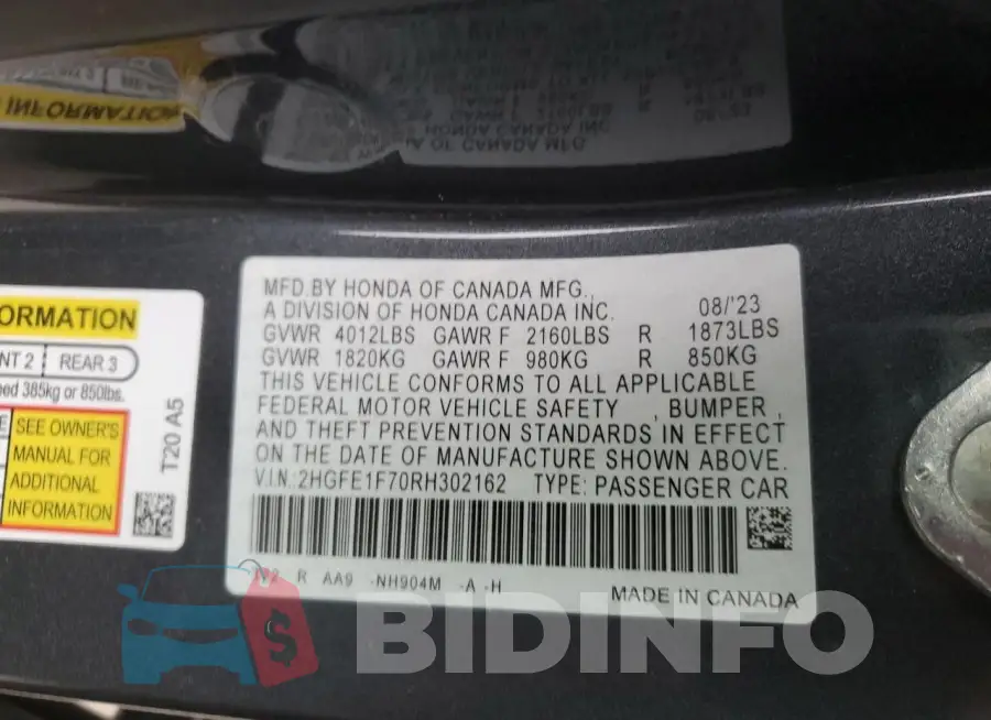 2HGFE1F70RH302162 Photo# 12