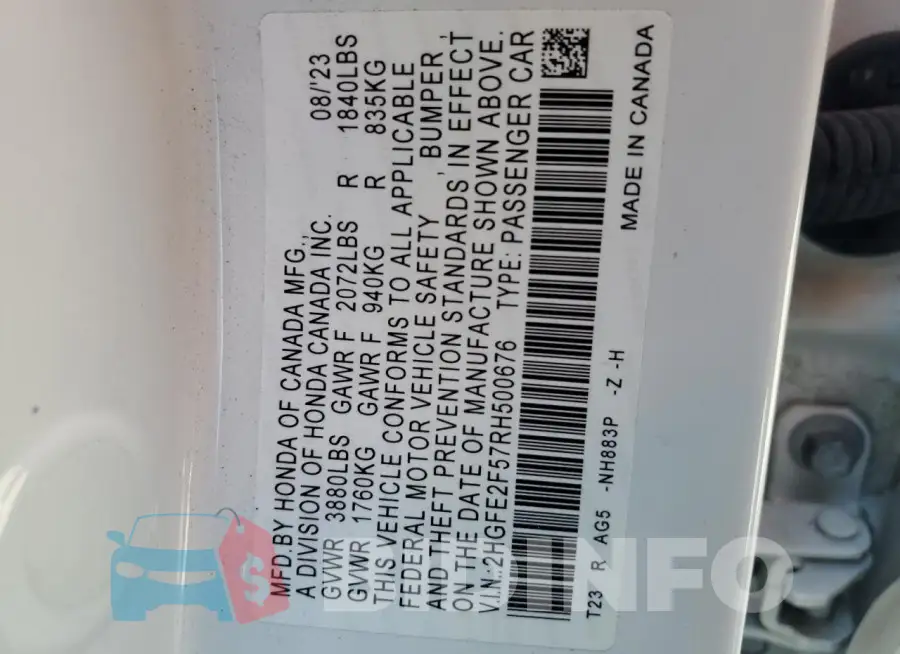 2HGFE2F57RH500676 Photo# 12