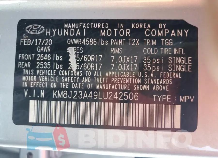 KM8J23A49LU242506 Photo# 14
