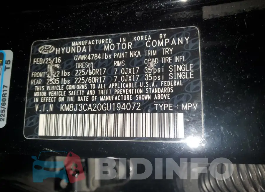 KM8J3CA20GU194072 Photo# 12