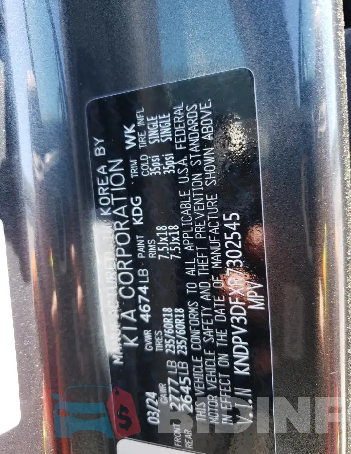 KNDPV3DFXR7302545 Photo# 13