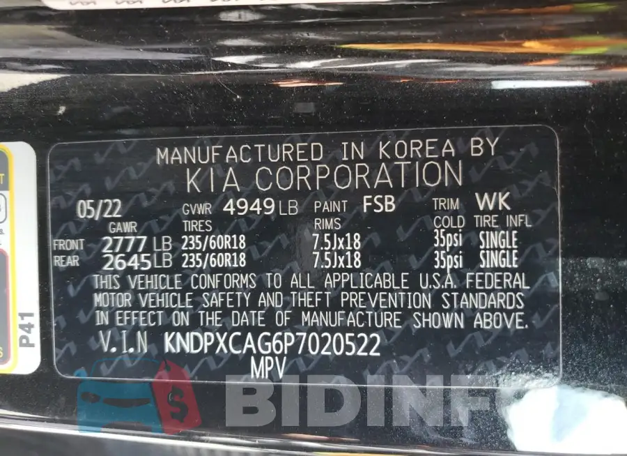 KNDPXCAG6P7020522 Photo# 12