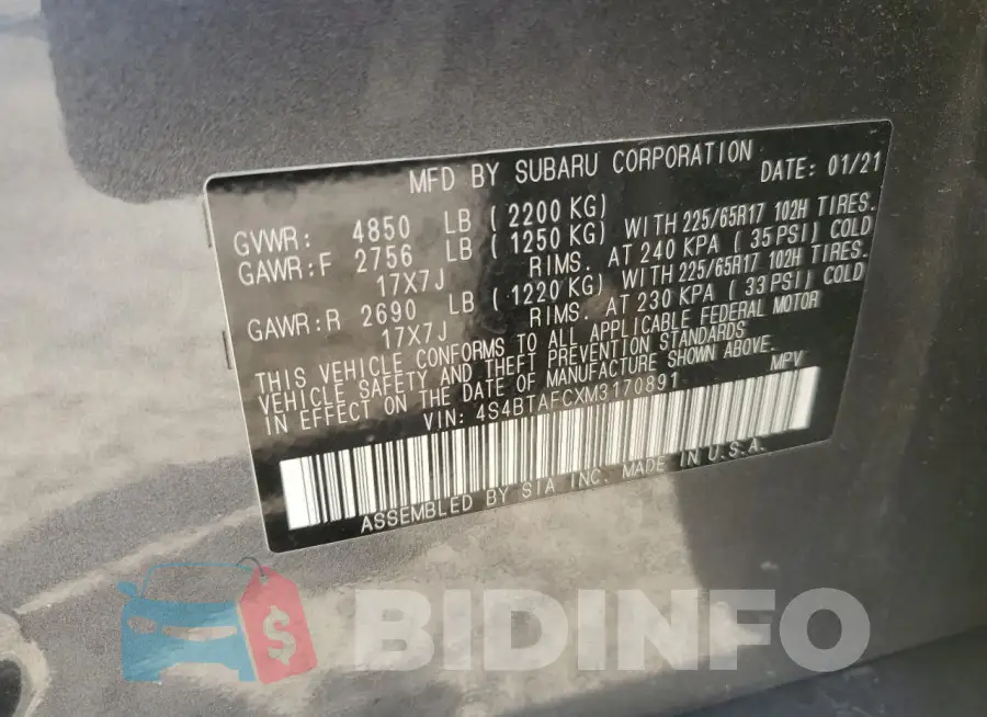 4S4BTAFCXM3170891 Photo# 13