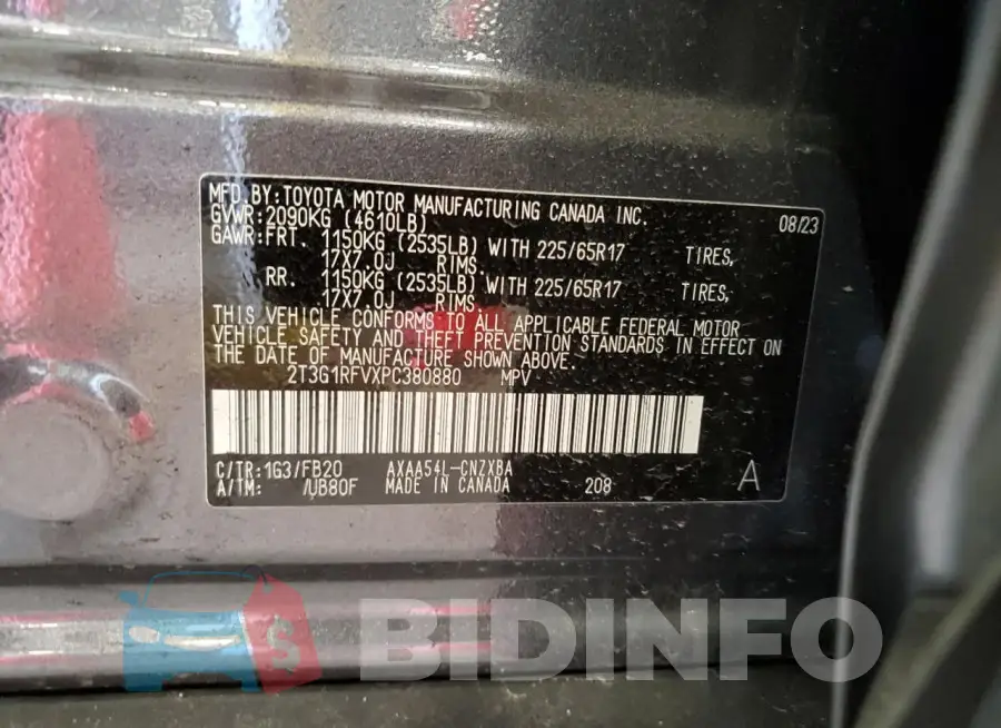 2T3G1RFVXPC380880 Photo# 12