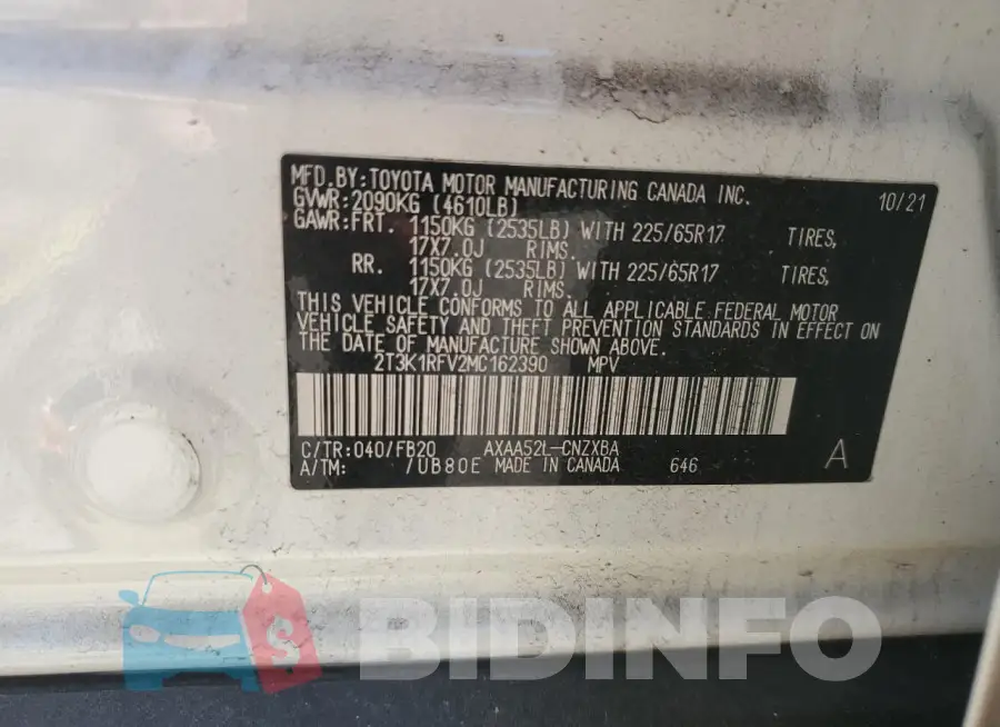 2T3K1RFV2MC162390 Photo# 13