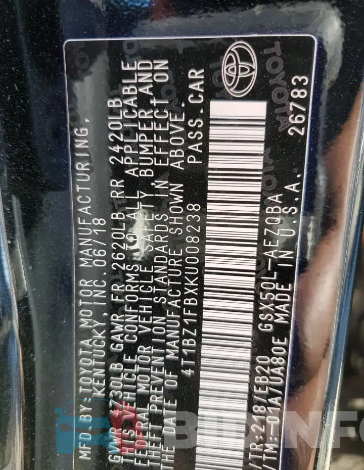 4T1BZ1FBXKU008238 Photo# 13