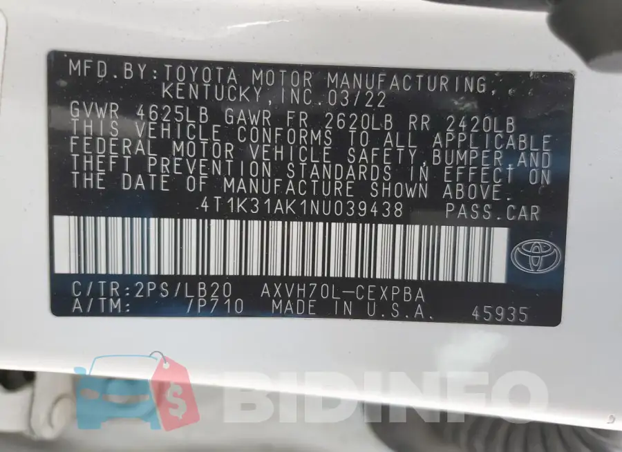 4T1K31AK1NU039438 Photo# 12