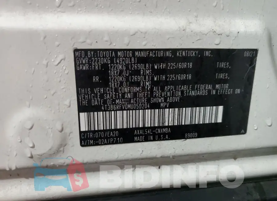 4T3B6RFV0MU050204 Photo# 13