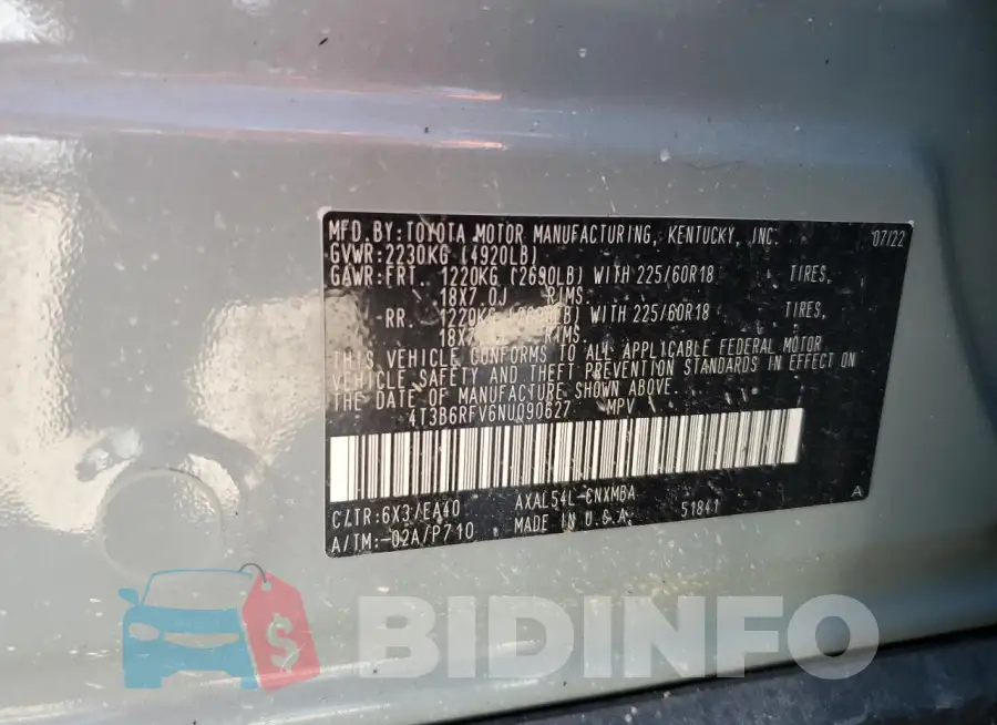 4T3B6RFV6NU090627 Photo# 14