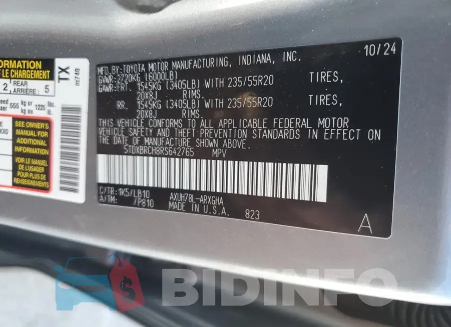 5TDXBRCH8RS642765 Photo# 13