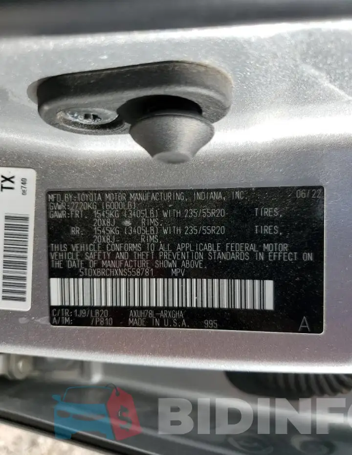 5TDXBRCHXNS558781 Photo# 14